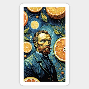 Starry Night Mosaic: Van Gogh Inspired Portrait with Lemons Sticker